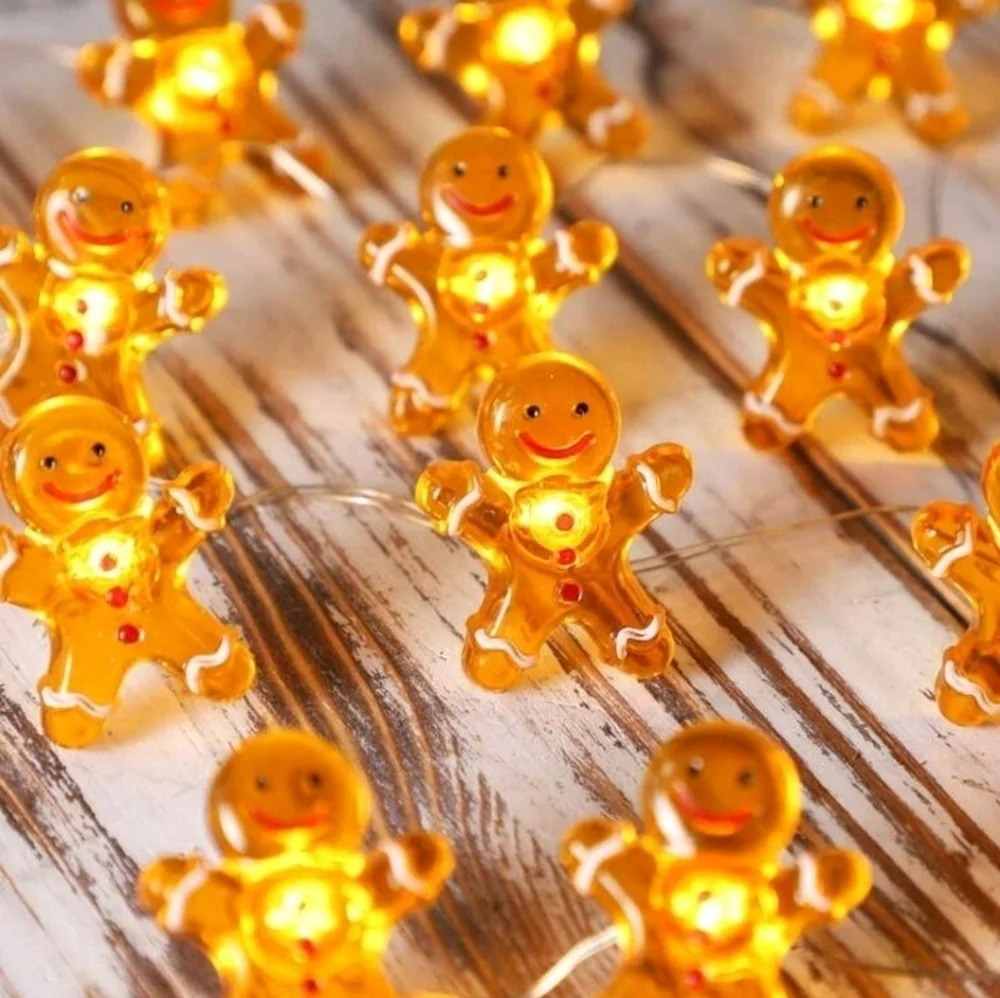 String of 10 gingerbread lights with battery switch